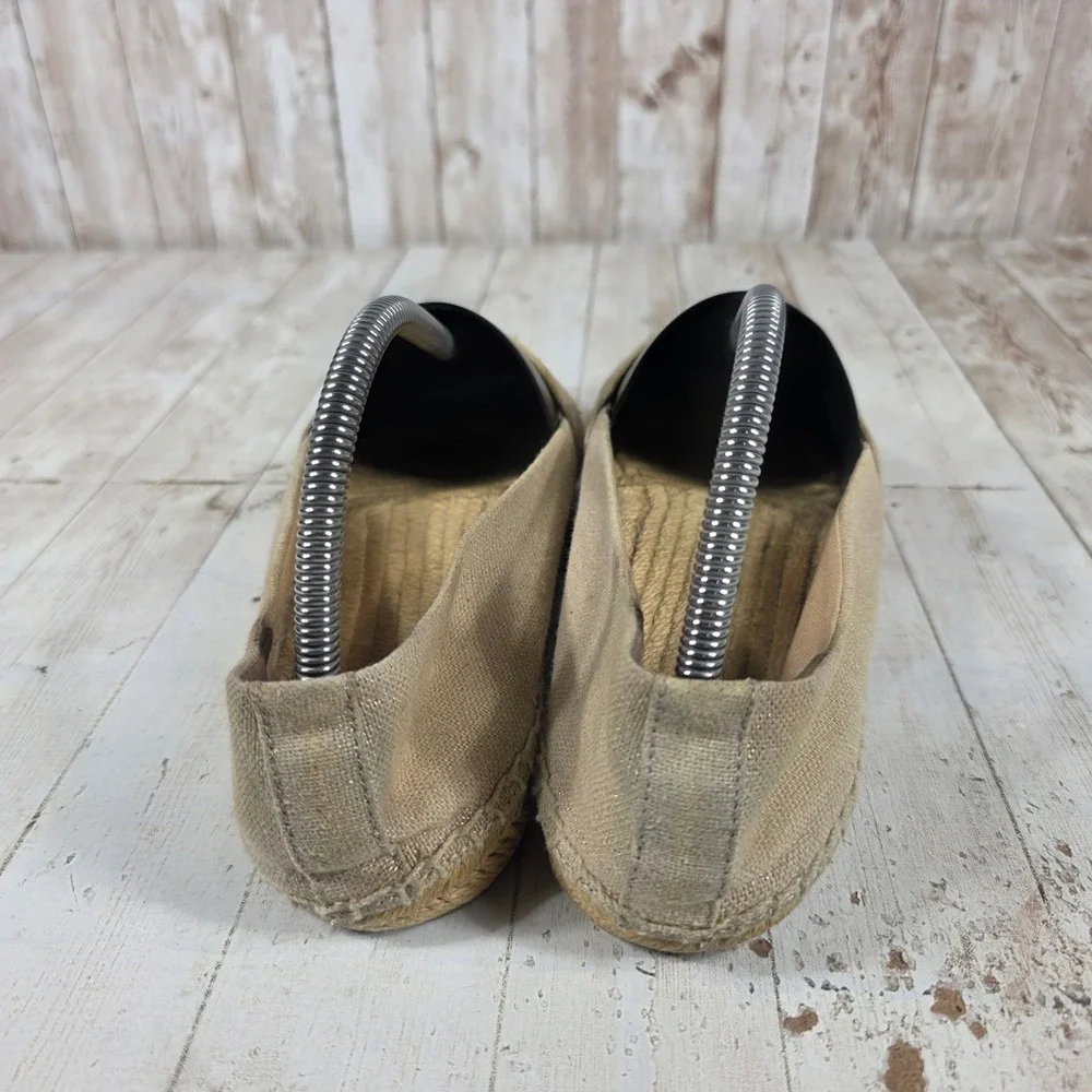 Tory Burch Tan Canvas Logo Espadrille Flats Womens Size 9.5 Beige Slip On Shoes